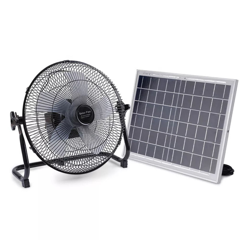 Bảng điều khiển quạt bàn có thể sạc lại năng lượng mặt trời không dây di động 12 inch được cung cấp đầu vào kép cho hộ gia đình