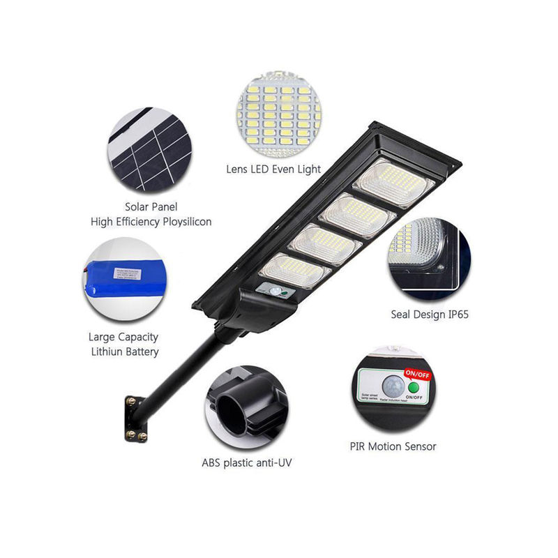 Đèn đường LED Năng lượng mặt trời với cực Cảm biến điều khiển từ xa Đèn chống nước Lumen cao Đèn đường năng lượng mặt trời ngoài trời