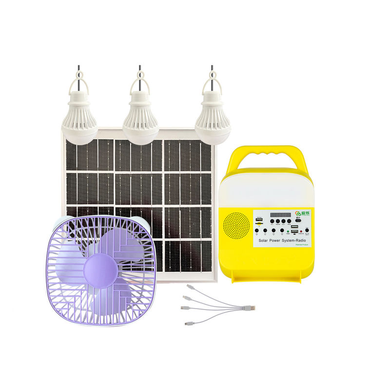 Trạm sạc năng lượng mặt trời di động mini Bộ hệ thống chiếu sáng bằng năng lượng mặt trời dùng cho gia đình có quạt