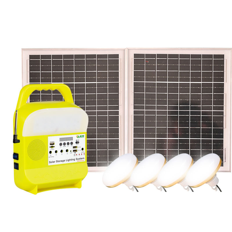 Bộ hệ thống chiếu sáng năng lượng mặt trời nhỏ 45W 16V Bộ đèn LED với 4 bóng đèn Hàng rào ngoài trời
