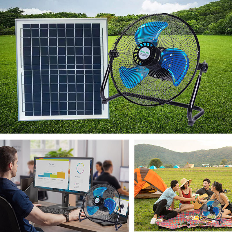 Quạt hệ thống chiếu sáng gia đình năng lượng mặt trời 15W với bảng 12 tốc độ 12 inch có thể sạc lại với bảng điều khiển