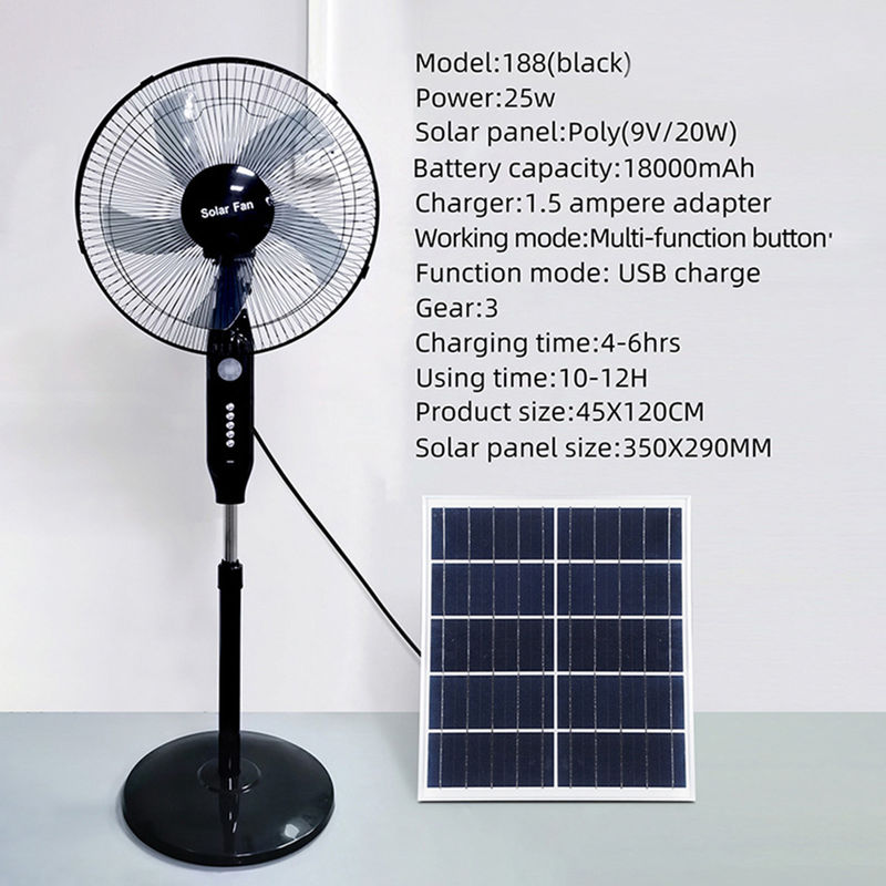 Quạt ngoài trời chạy bằng năng lượng mặt trời 25W với USB + Đèn ngủ Quạt năng lượng mặt trời 3 bánh răng