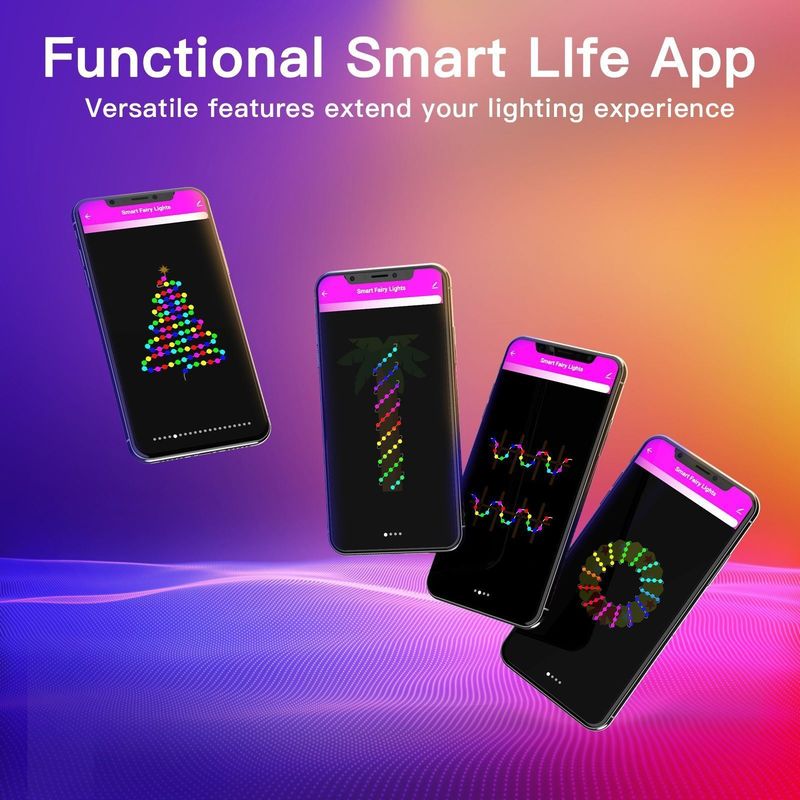 Bluetooth WiFi Đèn trang trí năng lượng mặt trời 5m 10m Đèn quả cầu đầy màu sắc