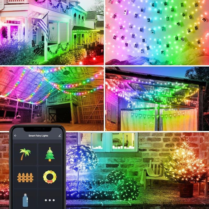 Bluetooth WiFi Đèn trang trí năng lượng mặt trời 5m 10m Đèn quả cầu đầy màu sắc