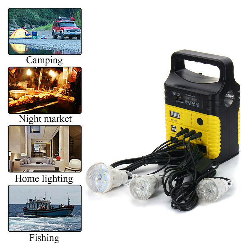 Bảng điều khiển năng lượng mặt trời ngoài trời Di động 3 bóng đèn Đèn LED sân vườn ngoài trời Bộ hệ thống chiếu sáng bảng điều khiển năng lượng mặt trời