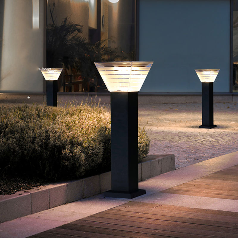 Tối giản 7W LED năng lượng mặt trời ánh sáng sân vườn Trang trí cảnh quan Bollard LED chiếu sáng bãi cỏ