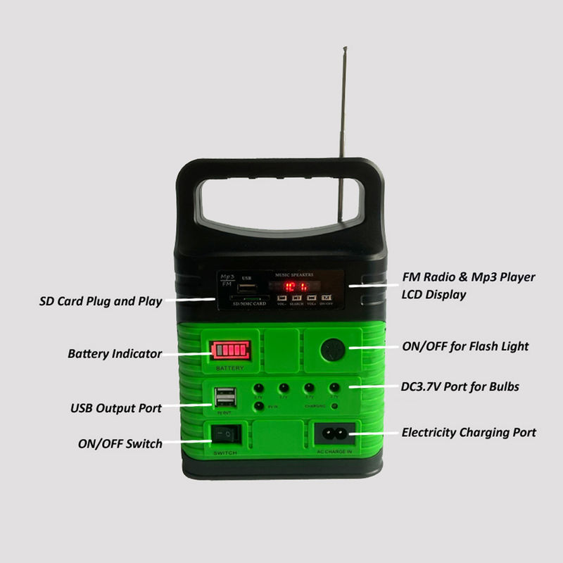 Bộ hệ thống năng lượng mặt trời di động 7500mah tích hợp đài FM MP3 Cắm trại ngoài trời mini
