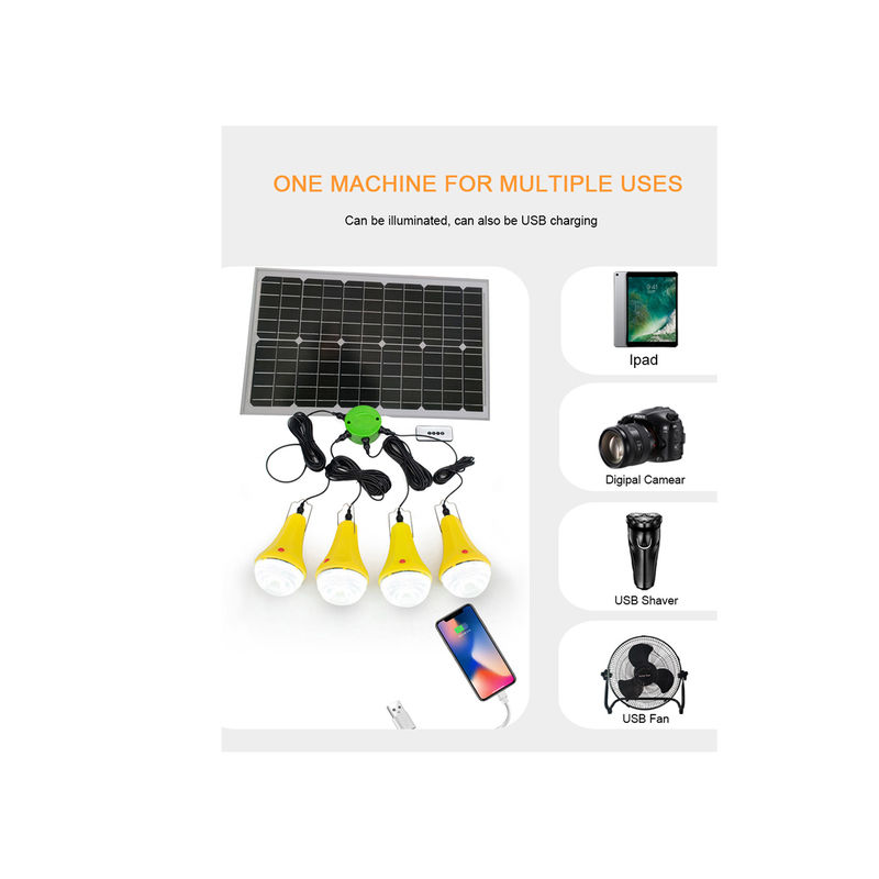 Máy phát điện hệ thống năng lượng mặt trời di động mini 30W với bộ sạc điện thoại 4 bóng đèn LED