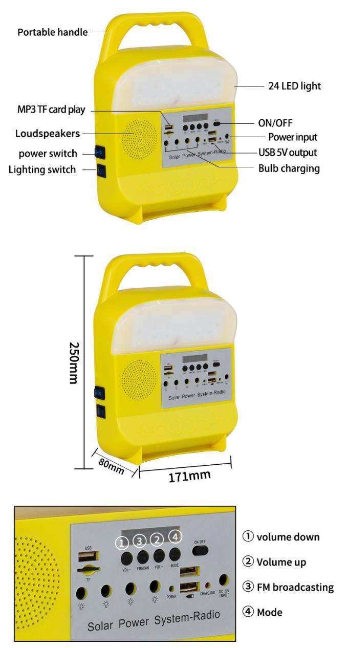 Solar Lighting System with FM Radio/Bulbs/Bluetooth Speaker for Remote Rural Less Electricity Area